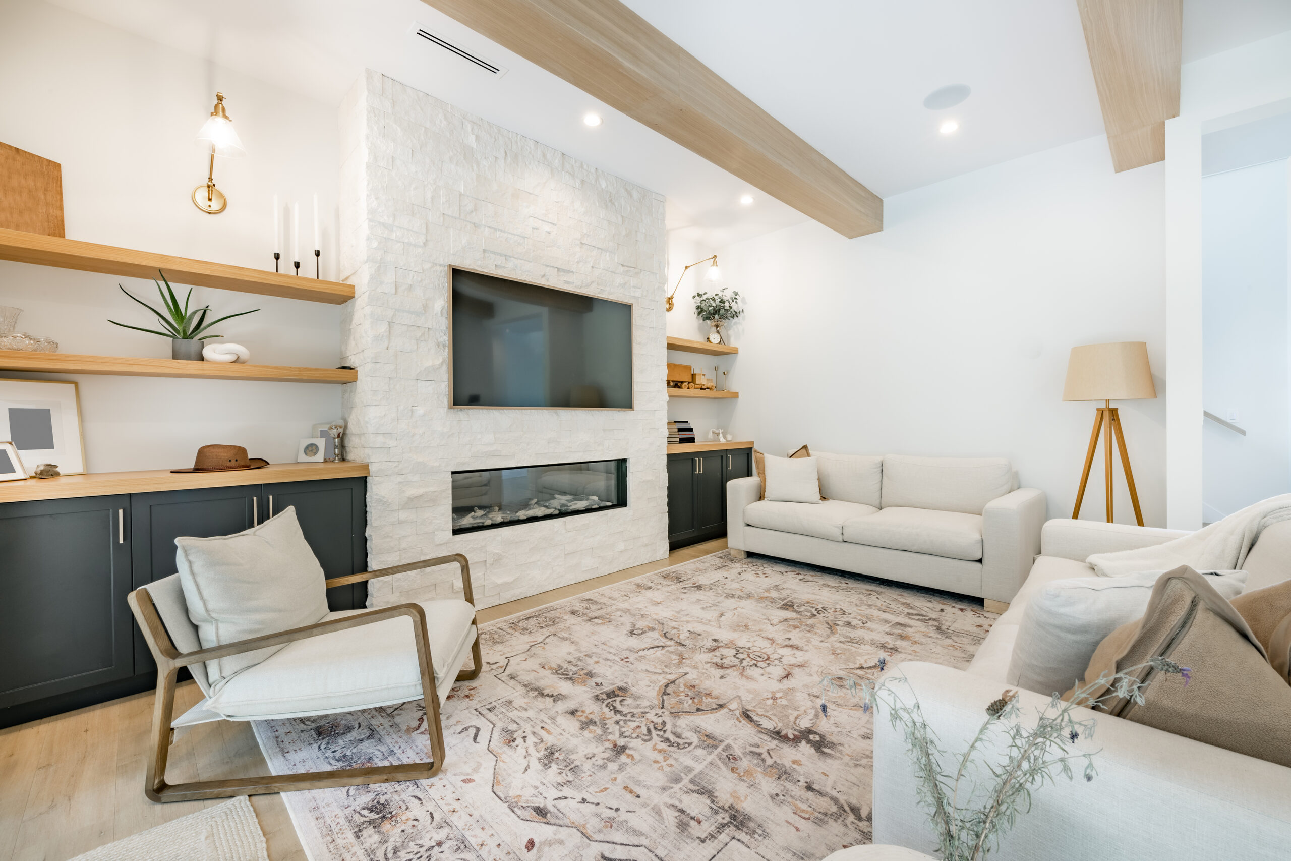 Living room and fireplace