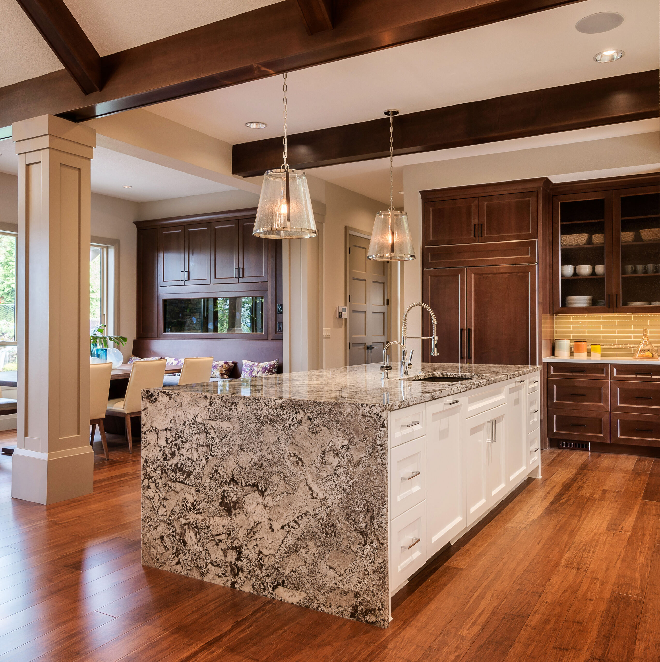Island and dining room